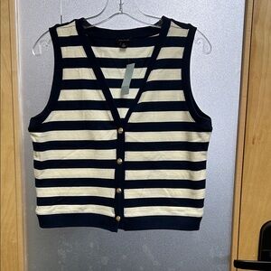 Ann Taylor Navy and Cream Striped Button-Down Vest